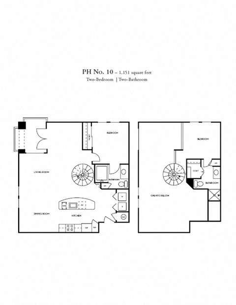 Floor plan for 2 beds, 2 baths, 1151 sqft